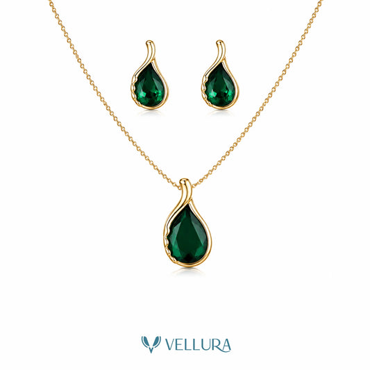 Emerald Green CZ Necklace Set with Earrings