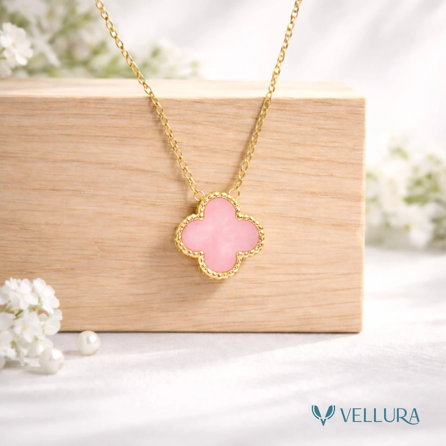 Pink Clover Pendant Necklace