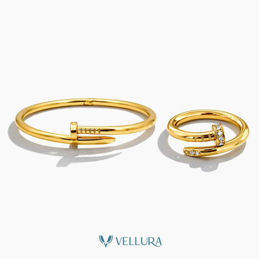 Studded Nail Ring & Bracelet Set