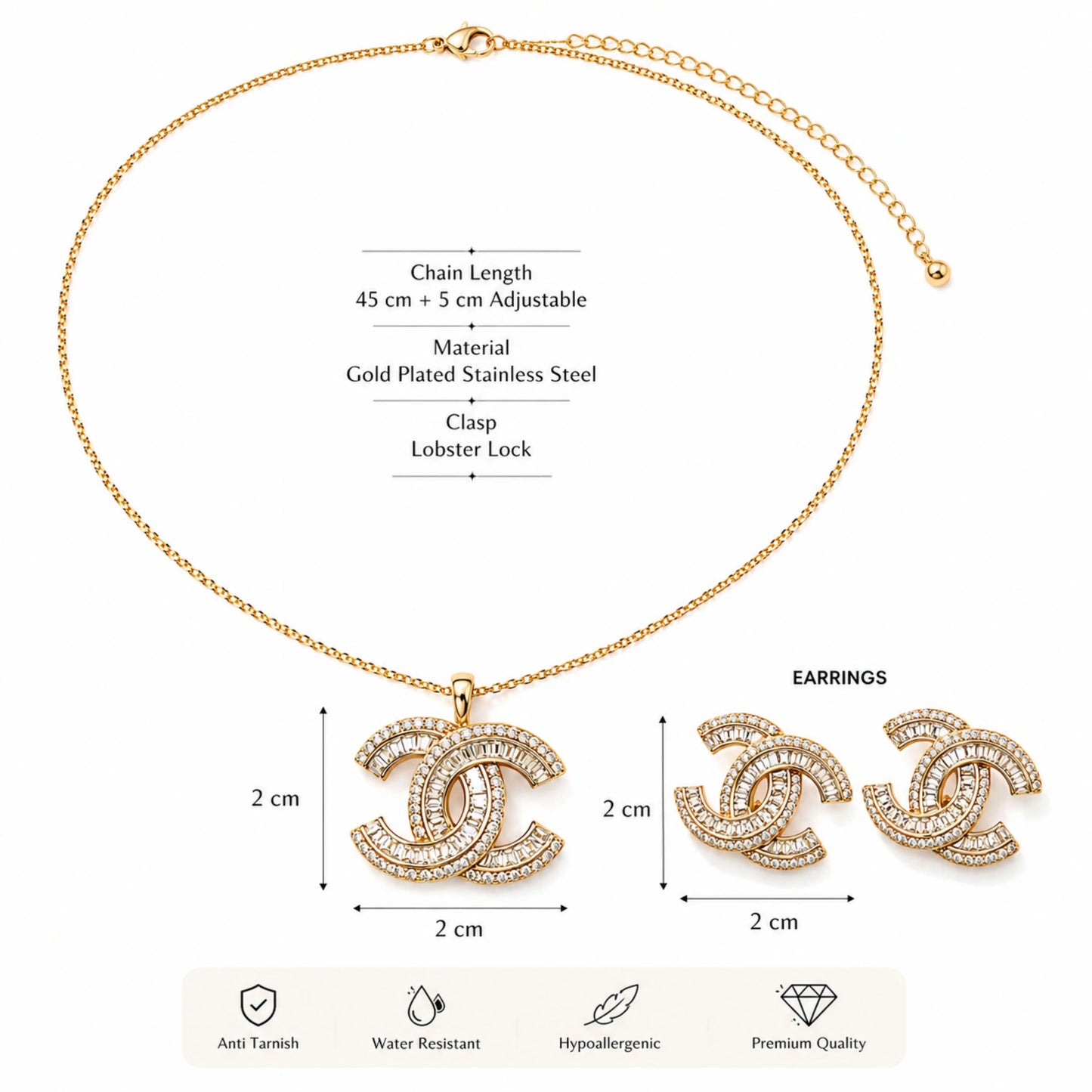 Designer Inspired CZ Necklace Set with Earrings