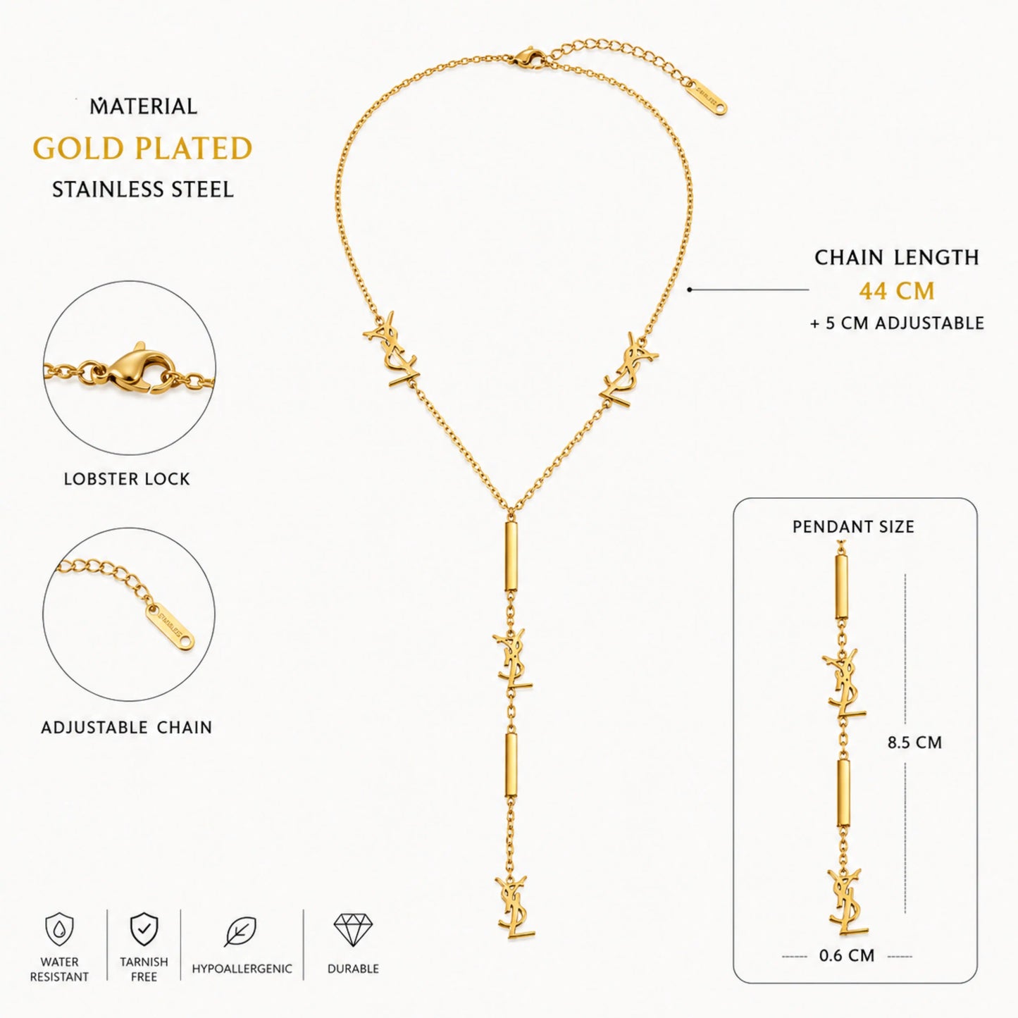Lv Inspired Drop Necklace