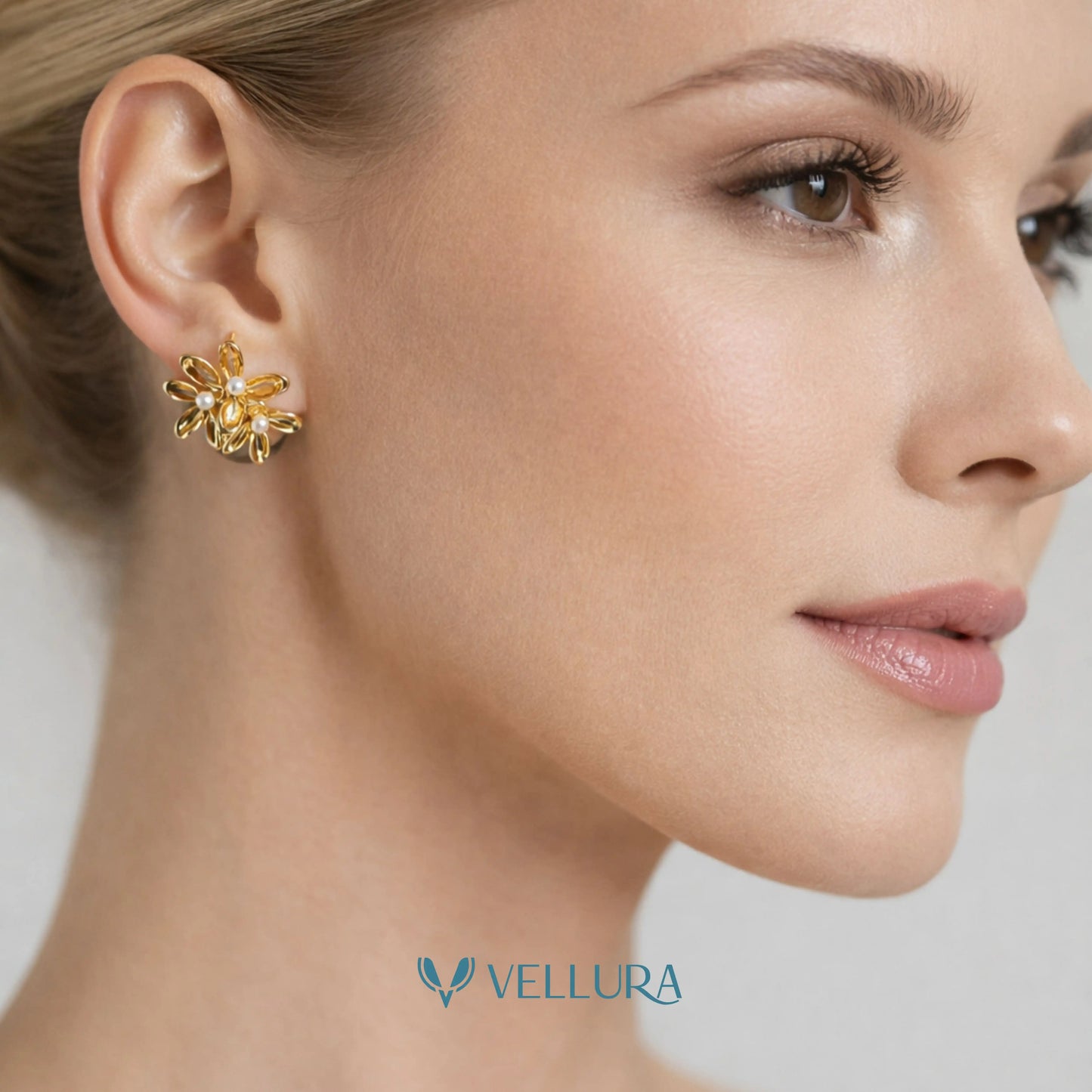Floral Pearl Stud Earrings