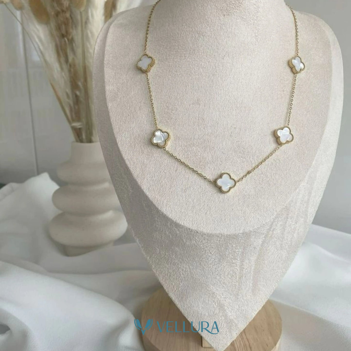 5 MOTIF'S White  NECKLACE-ADJUSTABLE