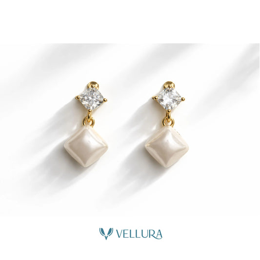 CZ & Square Pearl Drop Earrings