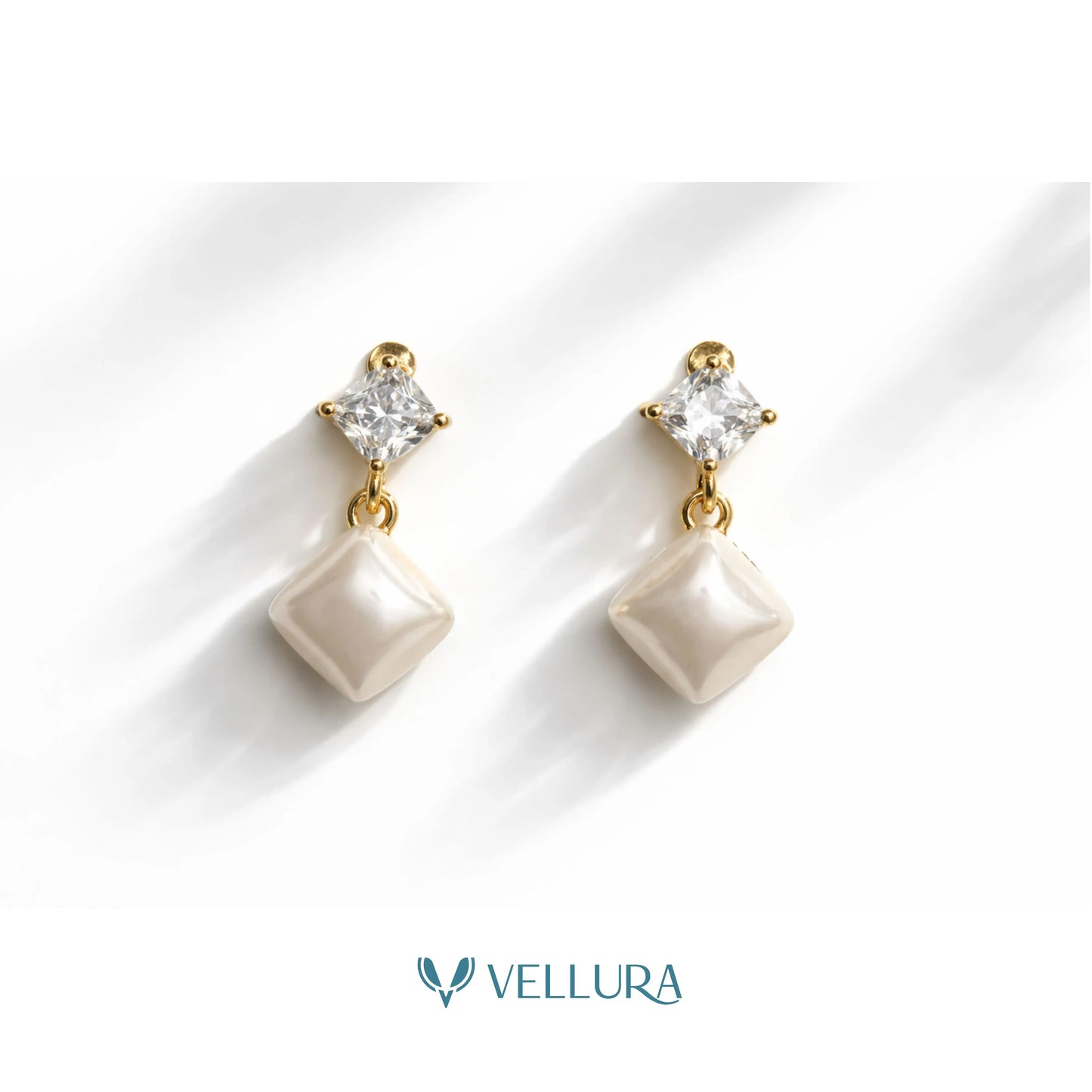 CZ & Square Pearl Drop Earrings