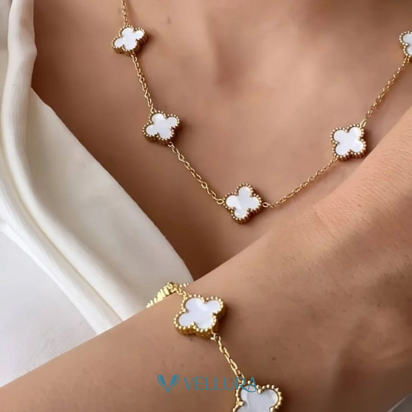 5 MOTIF'S White  NECKLACE-ADJUSTABLE