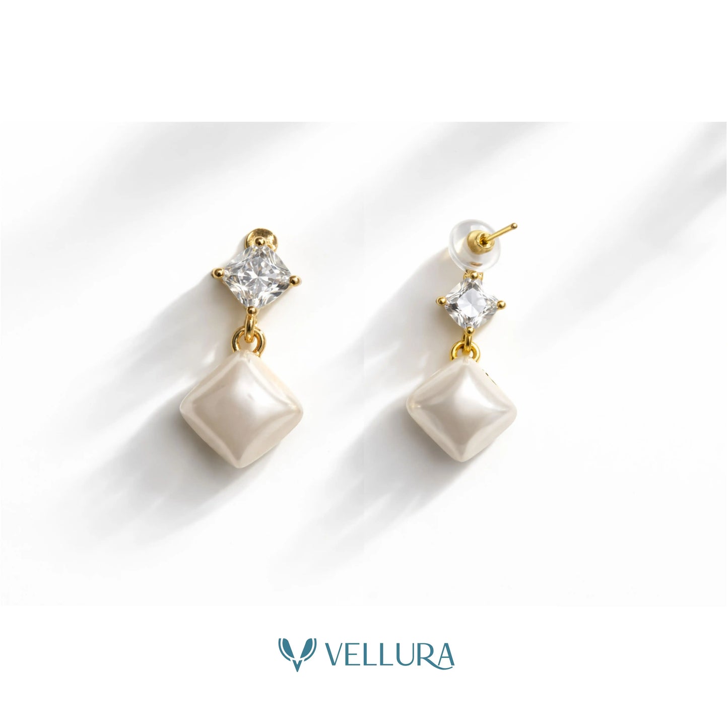 CZ & Square Pearl Drop Earrings