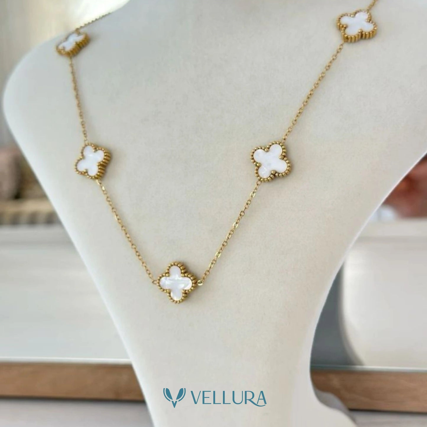 5 MOTIF'S White  NECKLACE-ADJUSTABLE