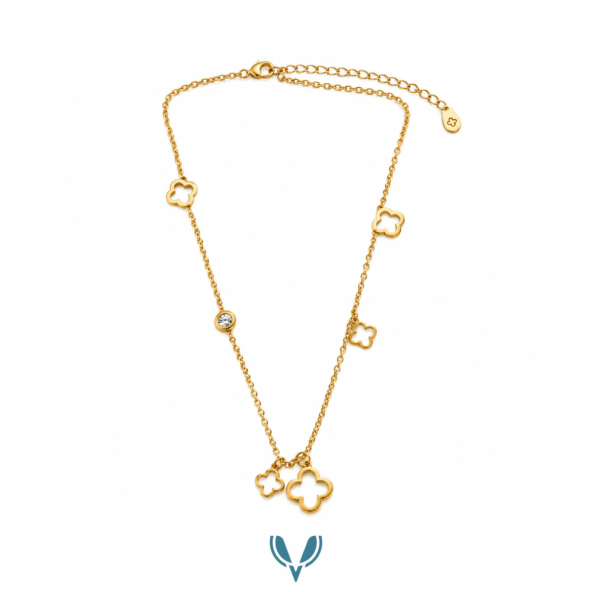 Gold Four-Leaf Clover Charm Chain Necklace