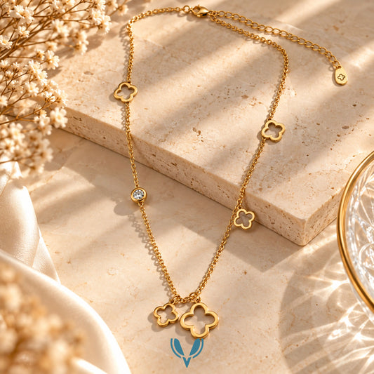 Gold Four-Leaf Clover Charm Chain Necklace