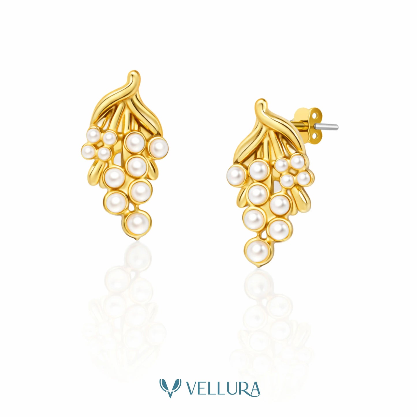 Pearl Cluster Gold Stud Earrings