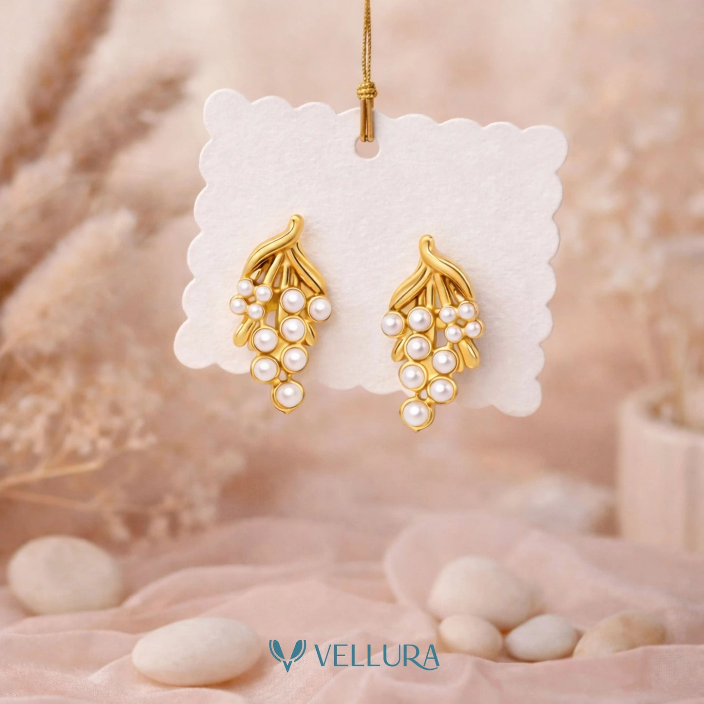 Pearl Cluster Gold Stud Earrings