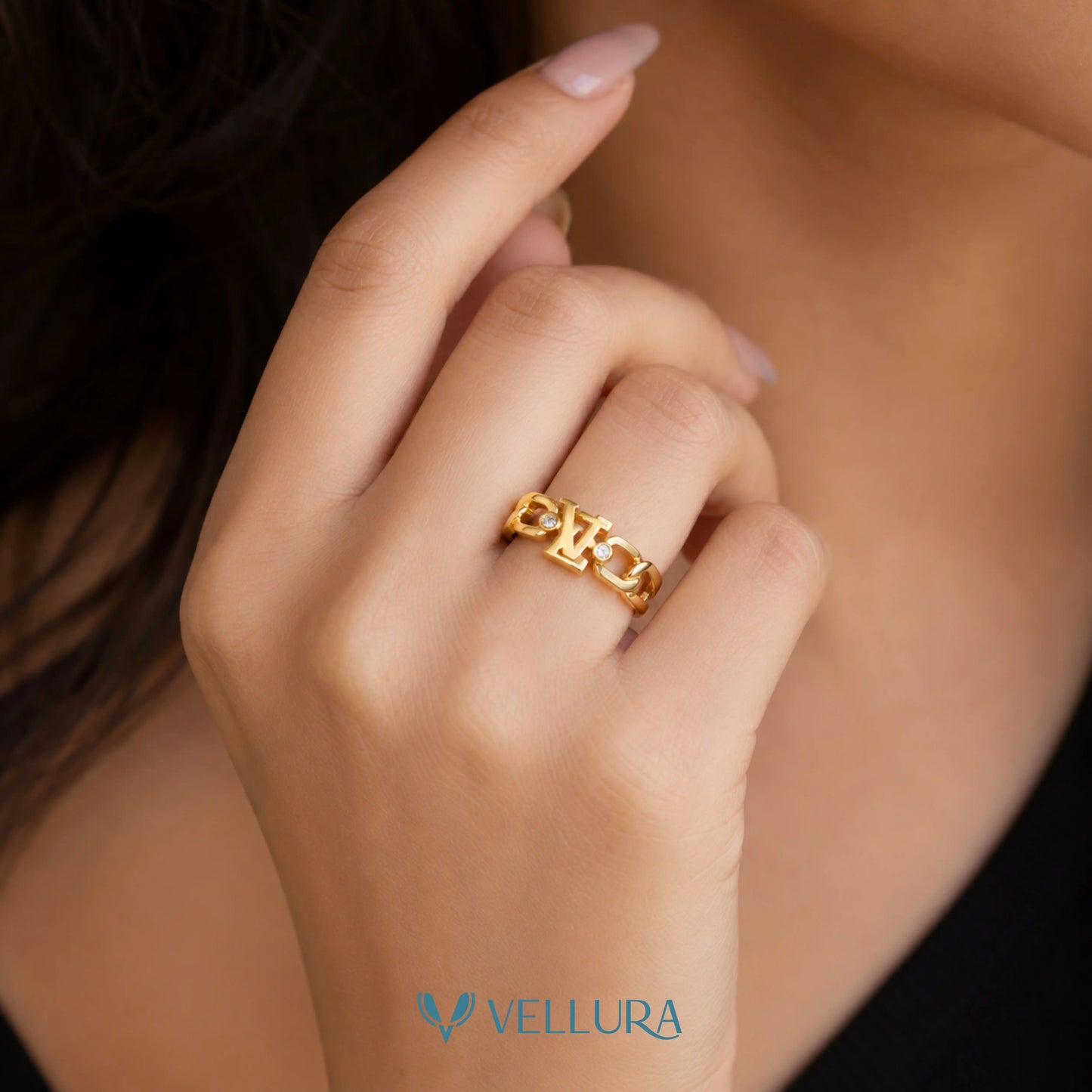 LV INSPIRED- Monogram Chain Ring