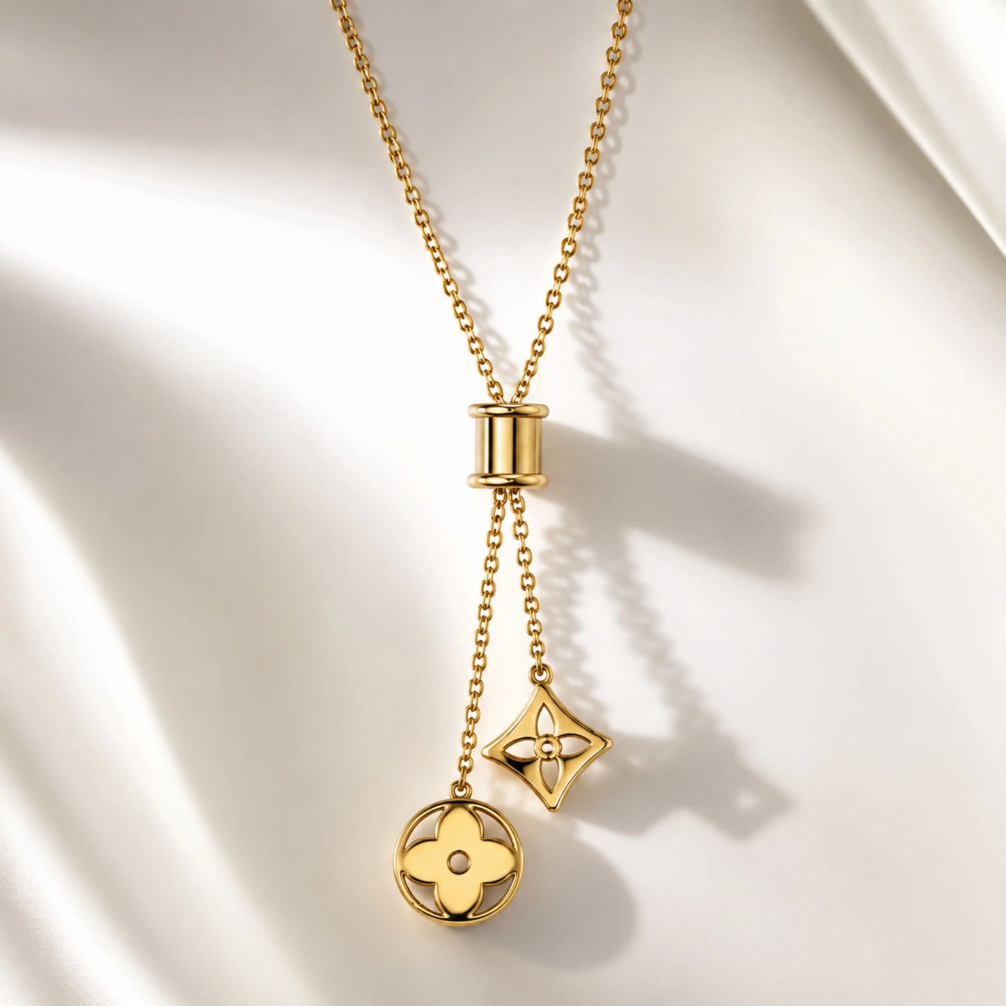 Lv Inspired Adjustable Dual Charm Necklace