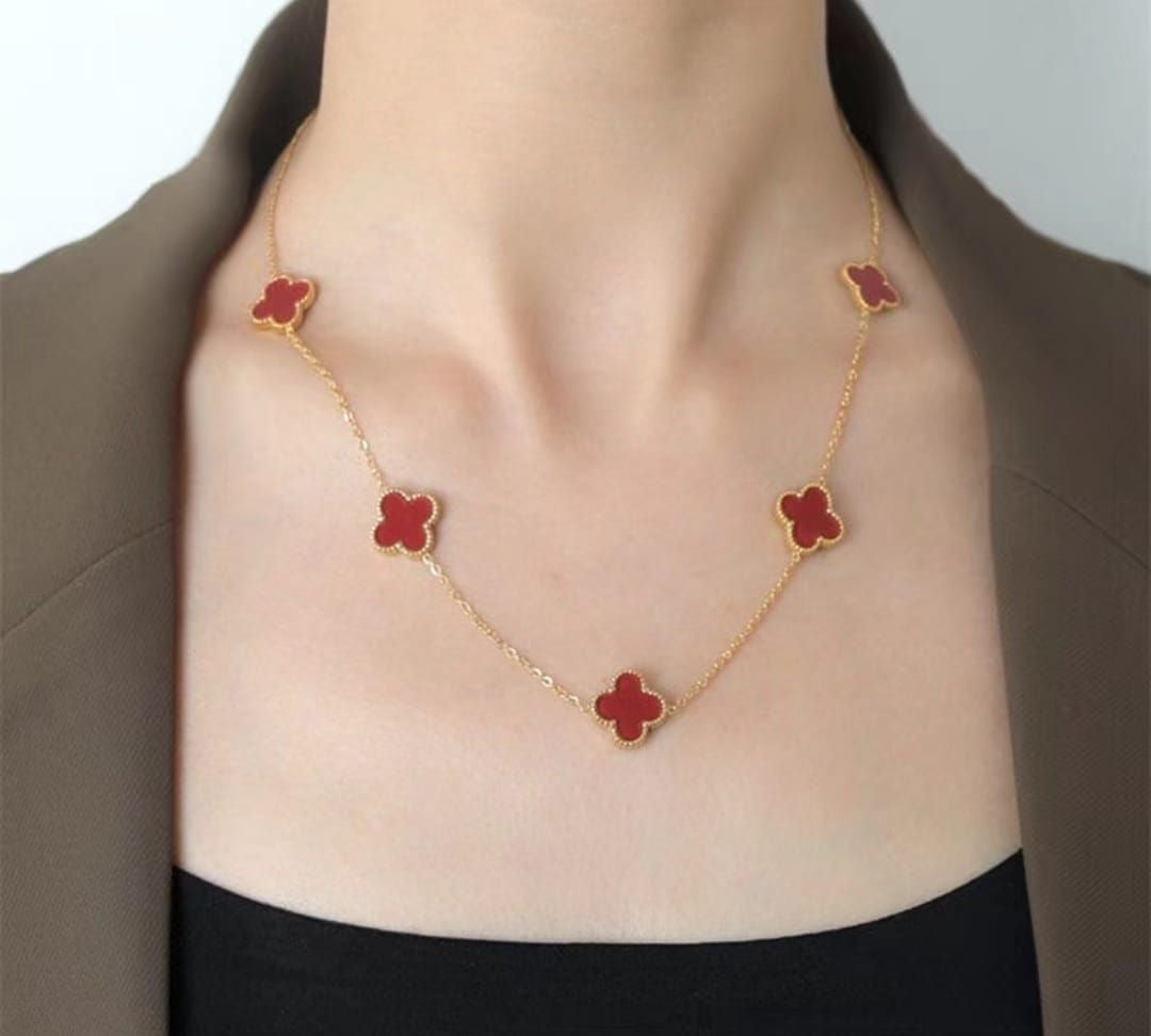 5 Motif's Red Necklace-Adjustable