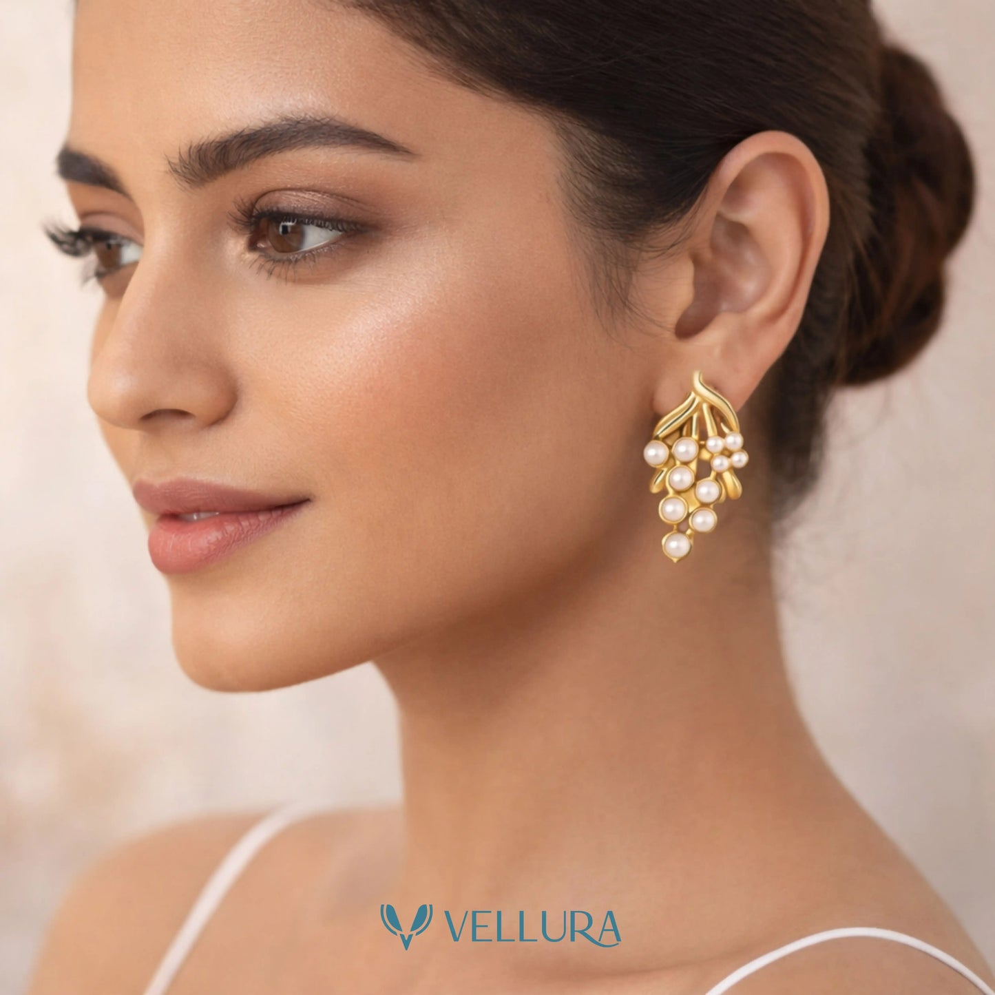 Pearl Cluster Gold Stud Earrings