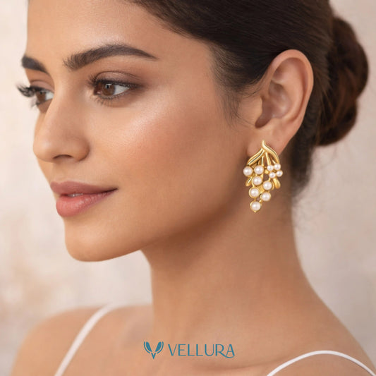 Pearl Cluster Gold Stud Earrings