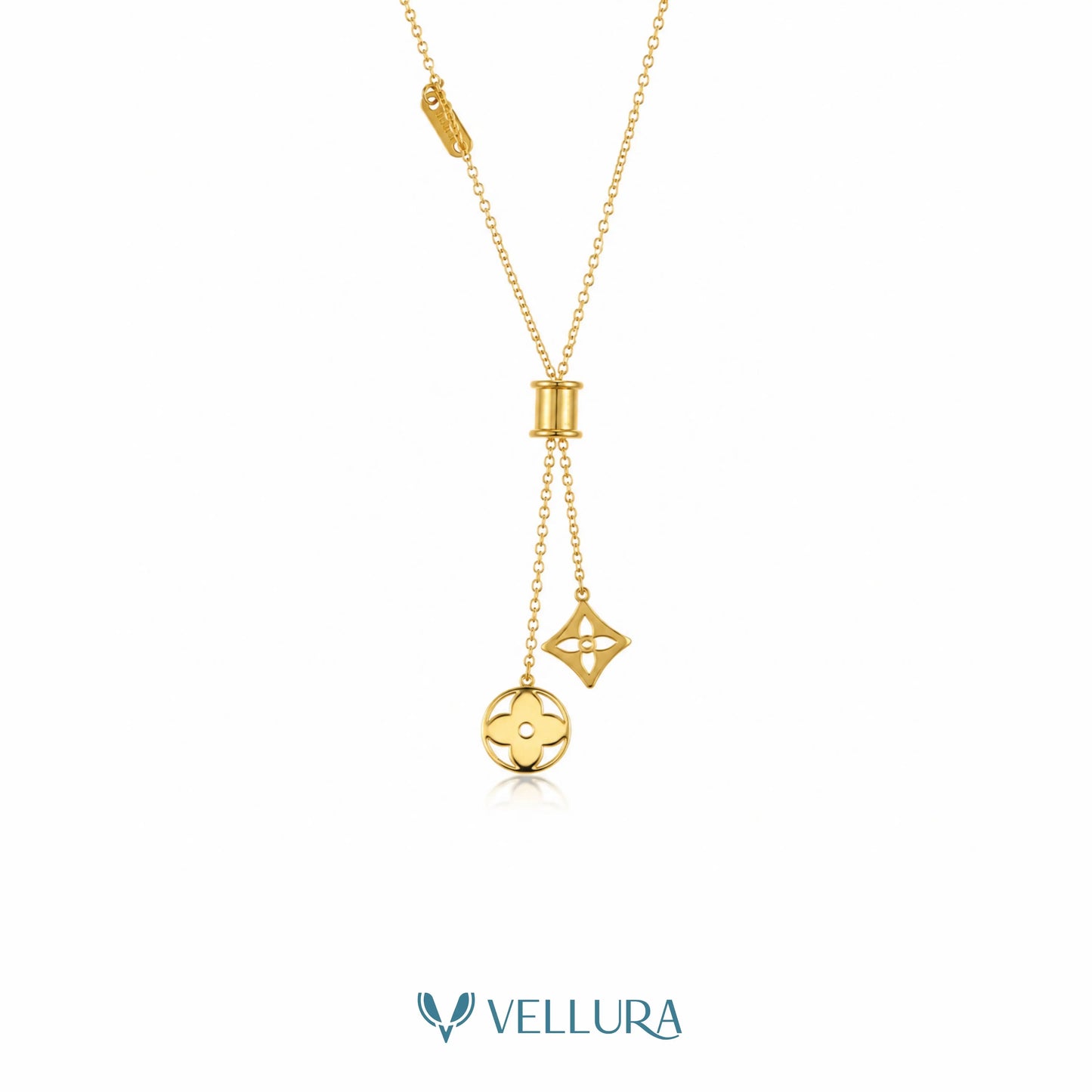 Lv Inspired Adjustable Dual Charm Necklace