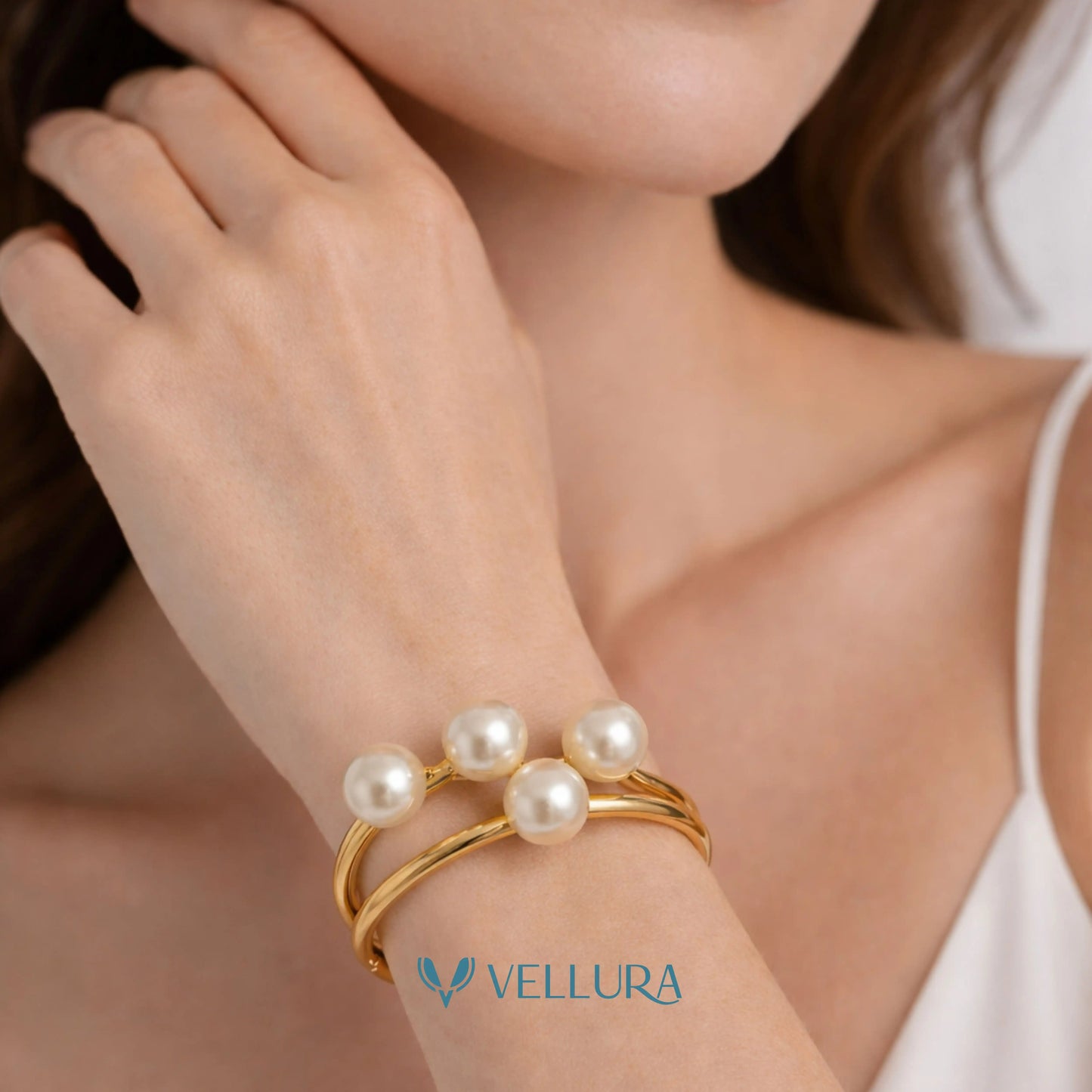 Gold Pearl Statement Bracelet