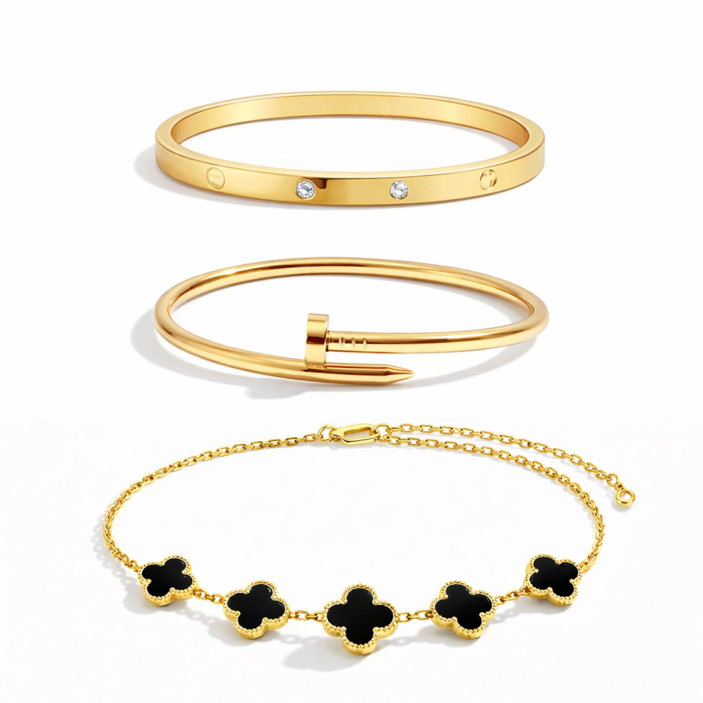 Gold Bracelet Combo Set with Clover Bracelet