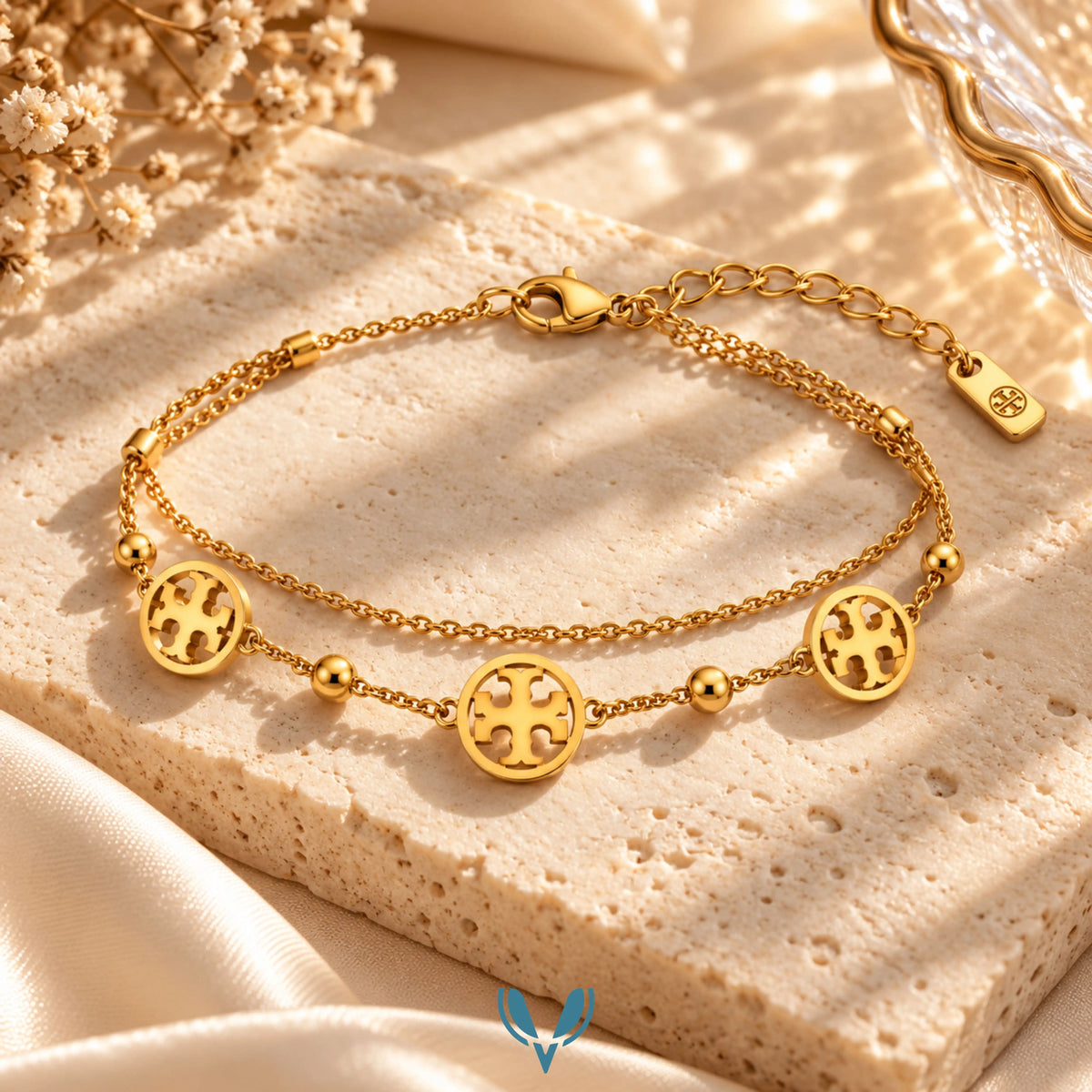 Double Layer Monogram Charm Bracelet