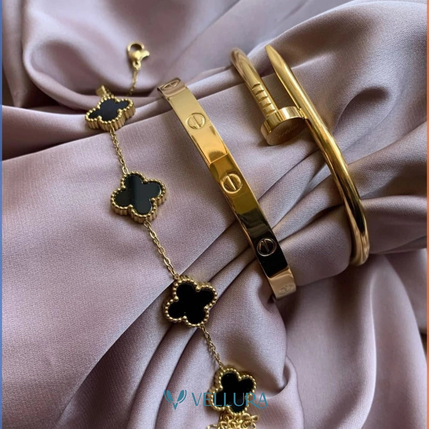 Gold Bracelet Combo Set with Clover Bracelet