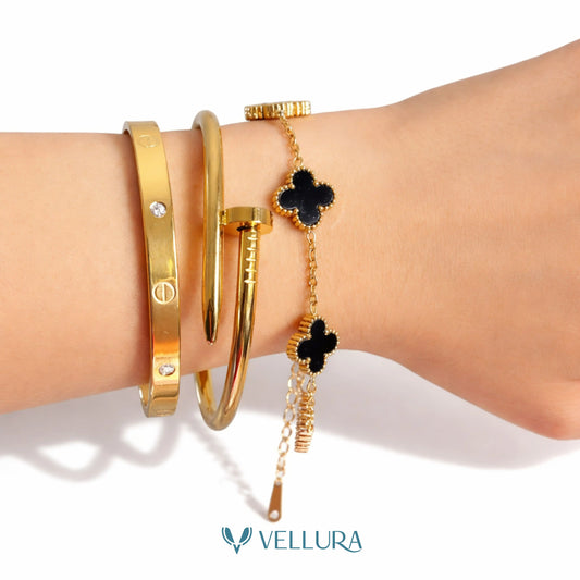 Gold Bracelet Combo Set with Clover Bracelet
