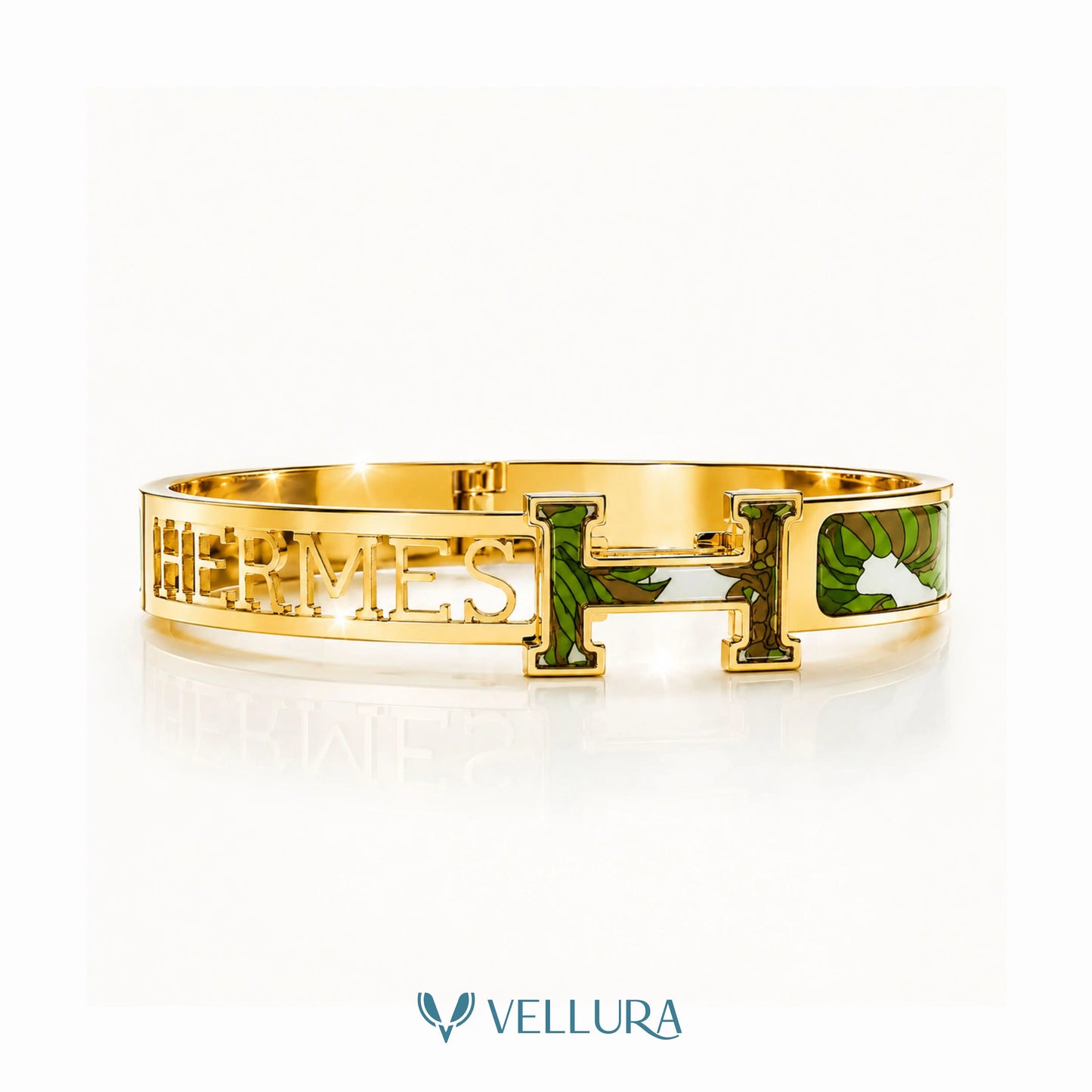 H-Cut Green Enamel Bracelet