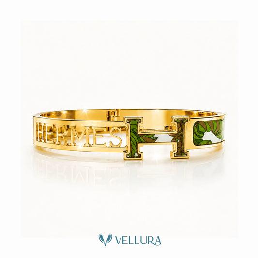 H-Cut Green Enamel Bracelet