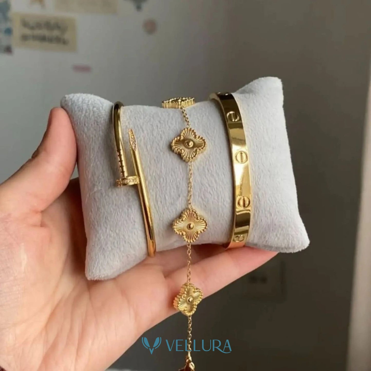 Gold Bracelet Combo Set with Clover Bracelet