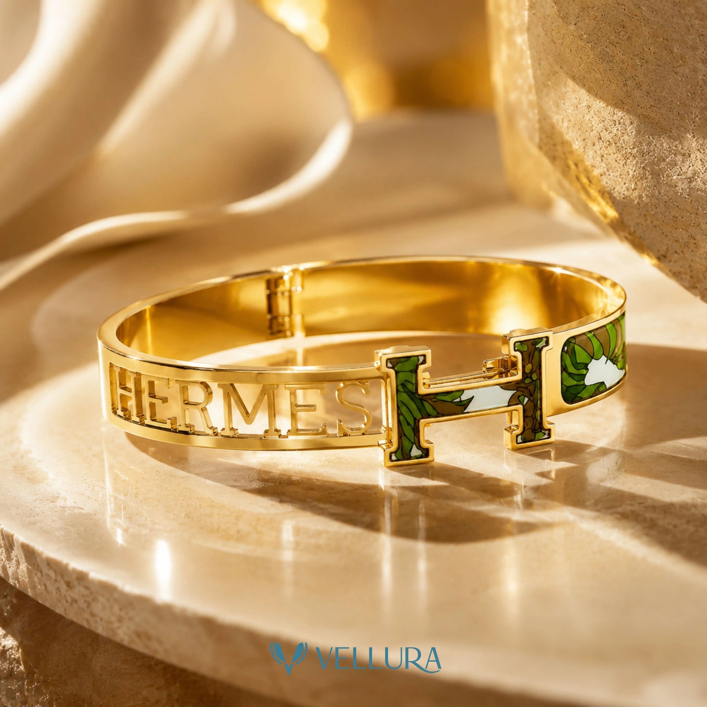 H-Cut Green Enamel Bracelet