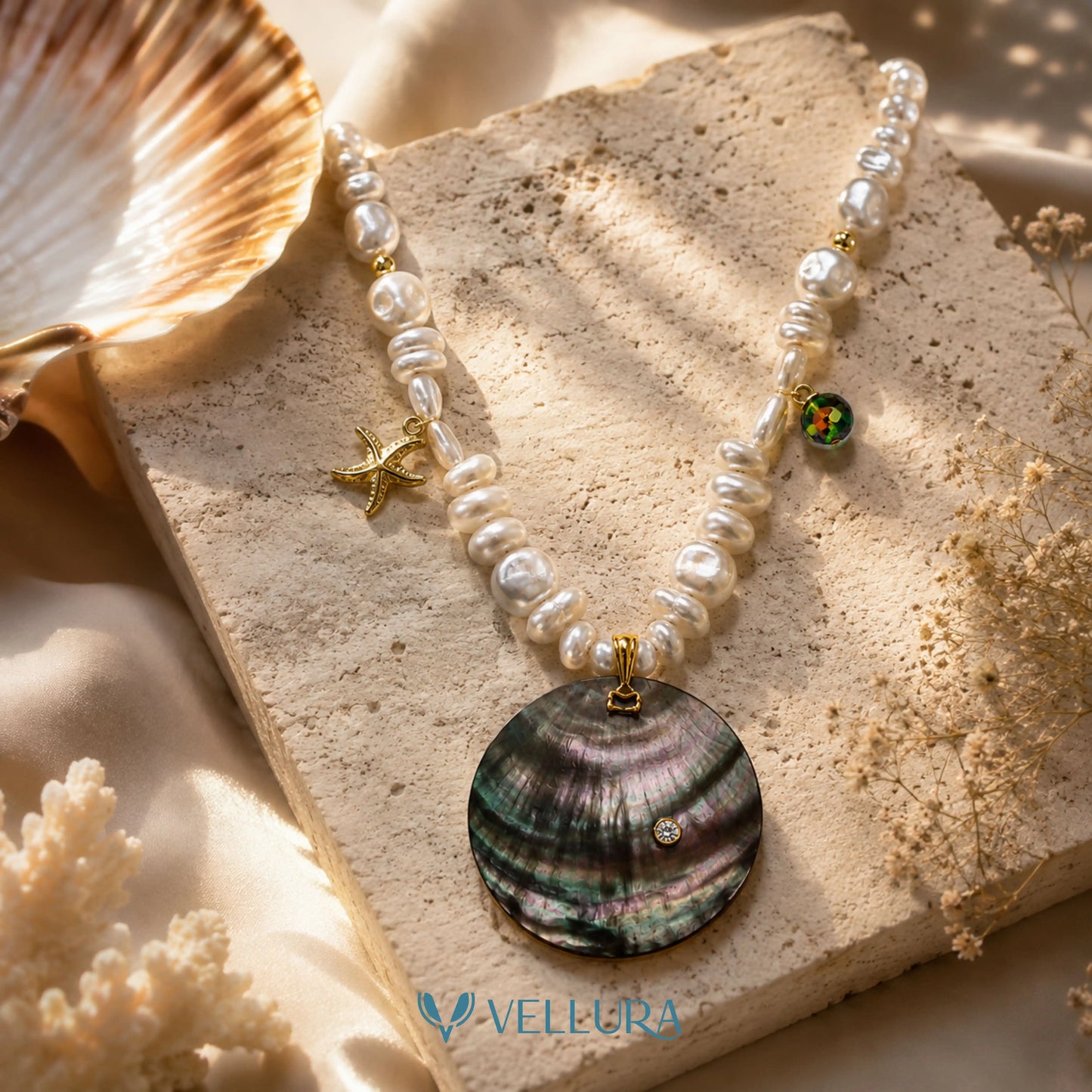 Black Mother of Pearl Charm Necklace