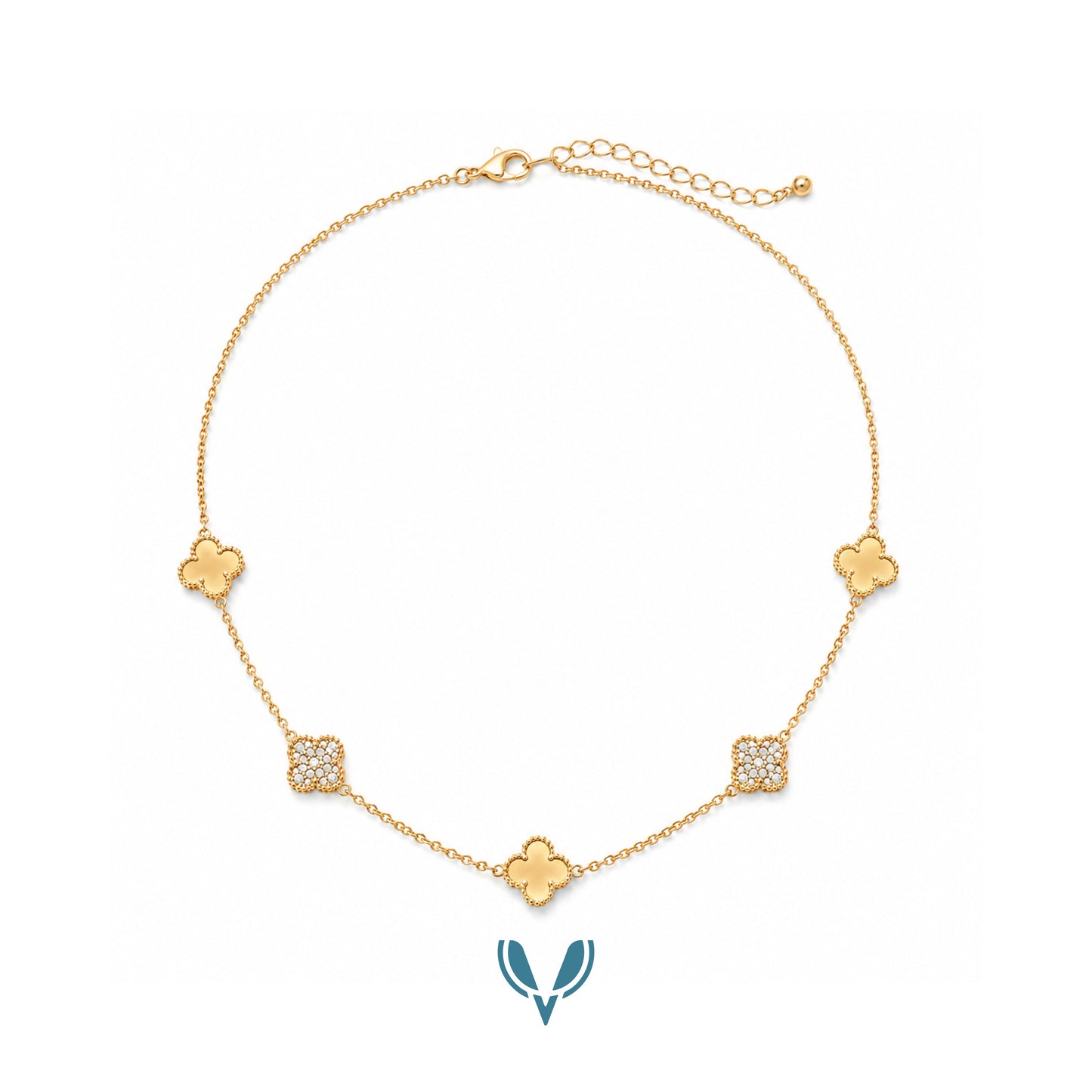 5 Motif's Gold Studded Necklace-Adjustable