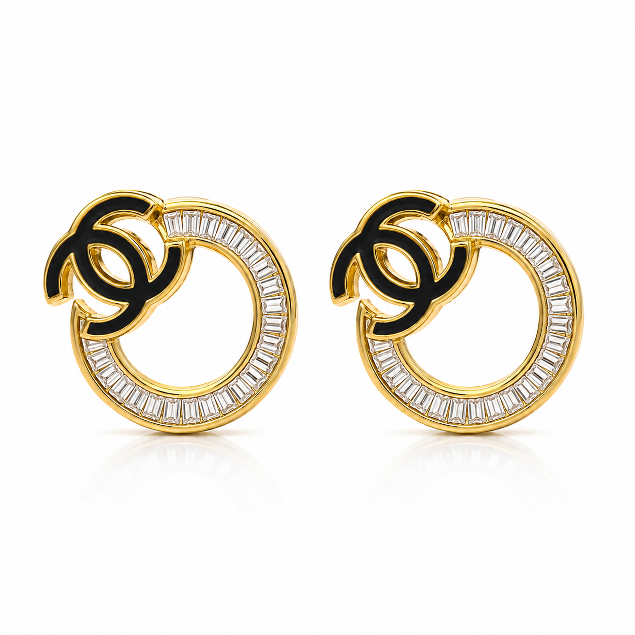 CC" Designer Inspired Black CZ Stud Earrings