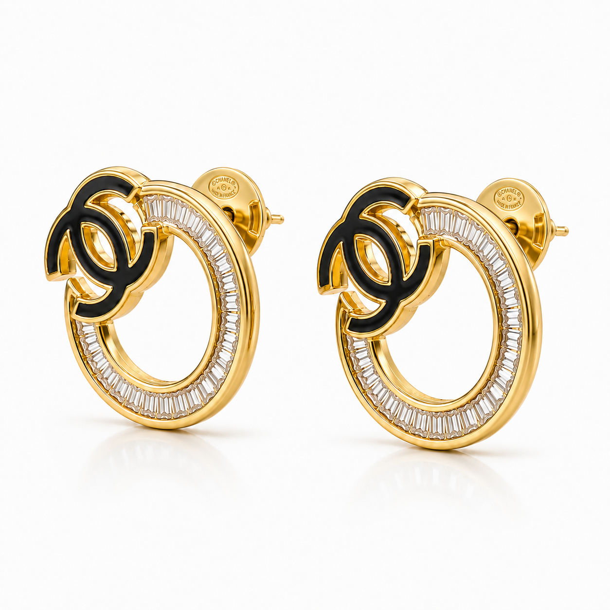 CC" Designer Inspired Black CZ Stud Earrings