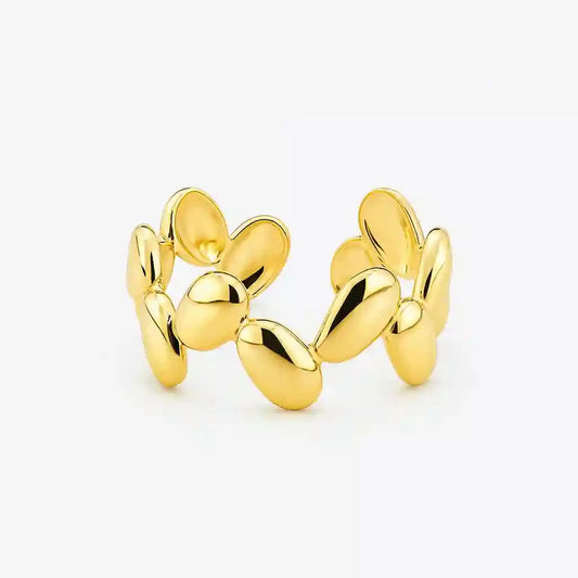 Gold Plated Open Band Pebble Motif Ring - Vellura Jewellery  Rings