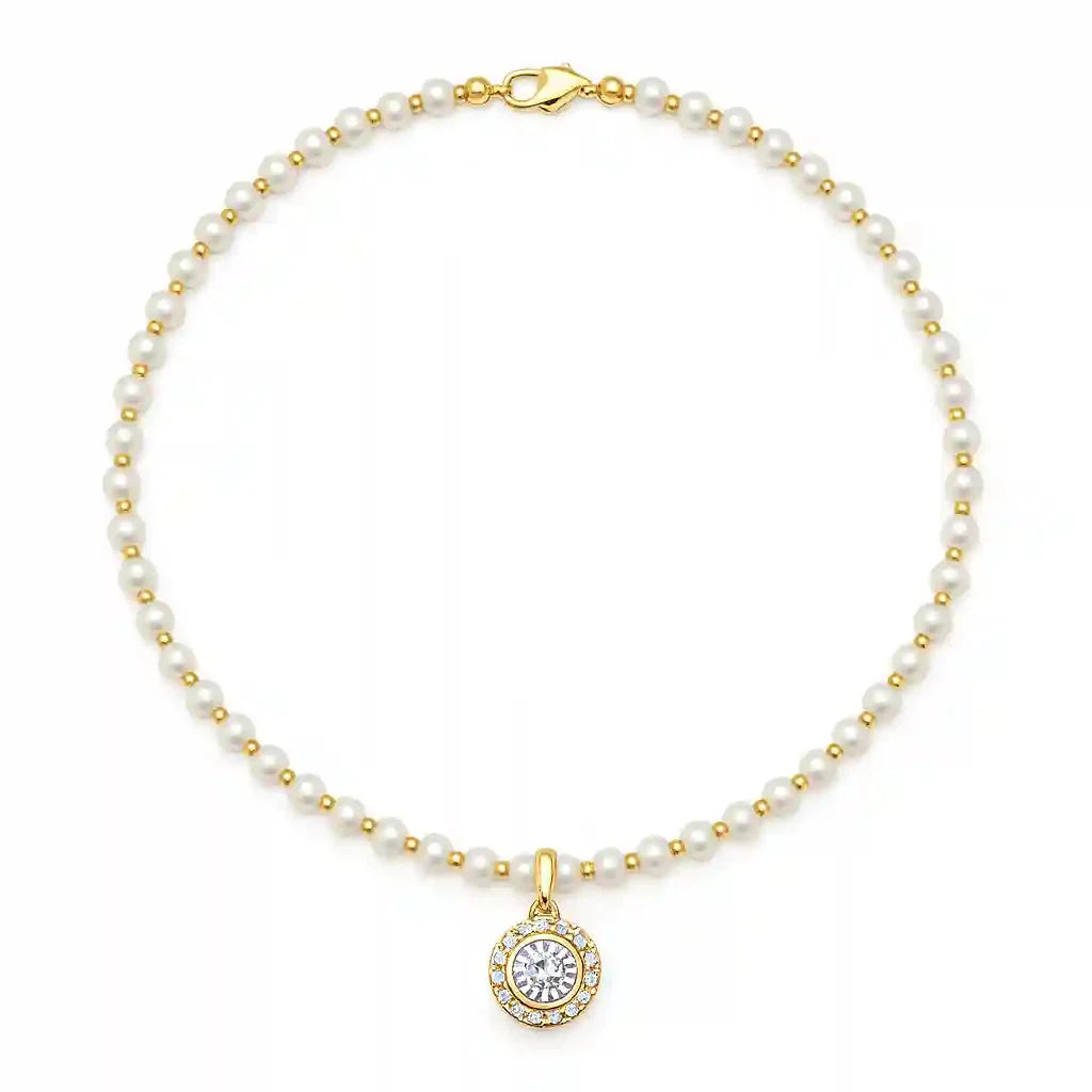 Luxury Pearl & Gold Beaded Necklace with Halo Pendant Vellura Jewellery