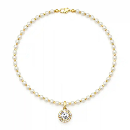 Luxury Pearl & Gold Beaded Necklace with Halo Pendant Vellura Jewellery
