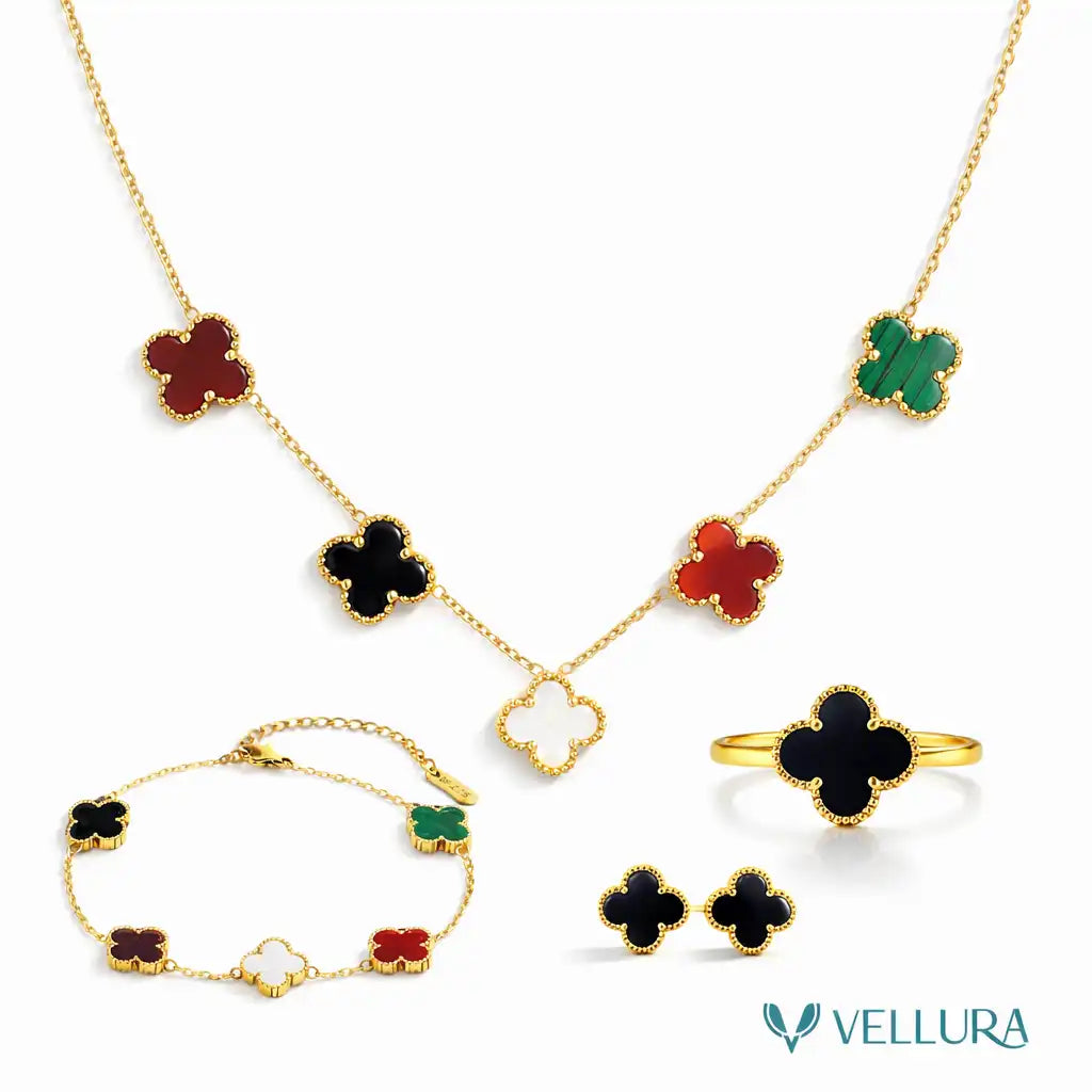 5 Motif's Multi colour Necklace Set with ring,earring,bracelet