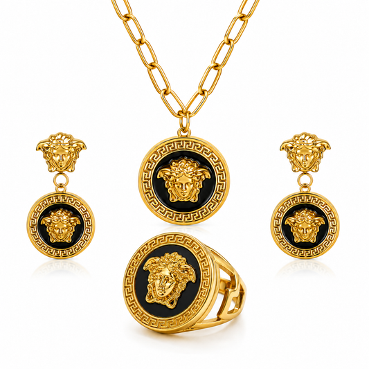 Medusa Necklace & Earrings And Ring Set