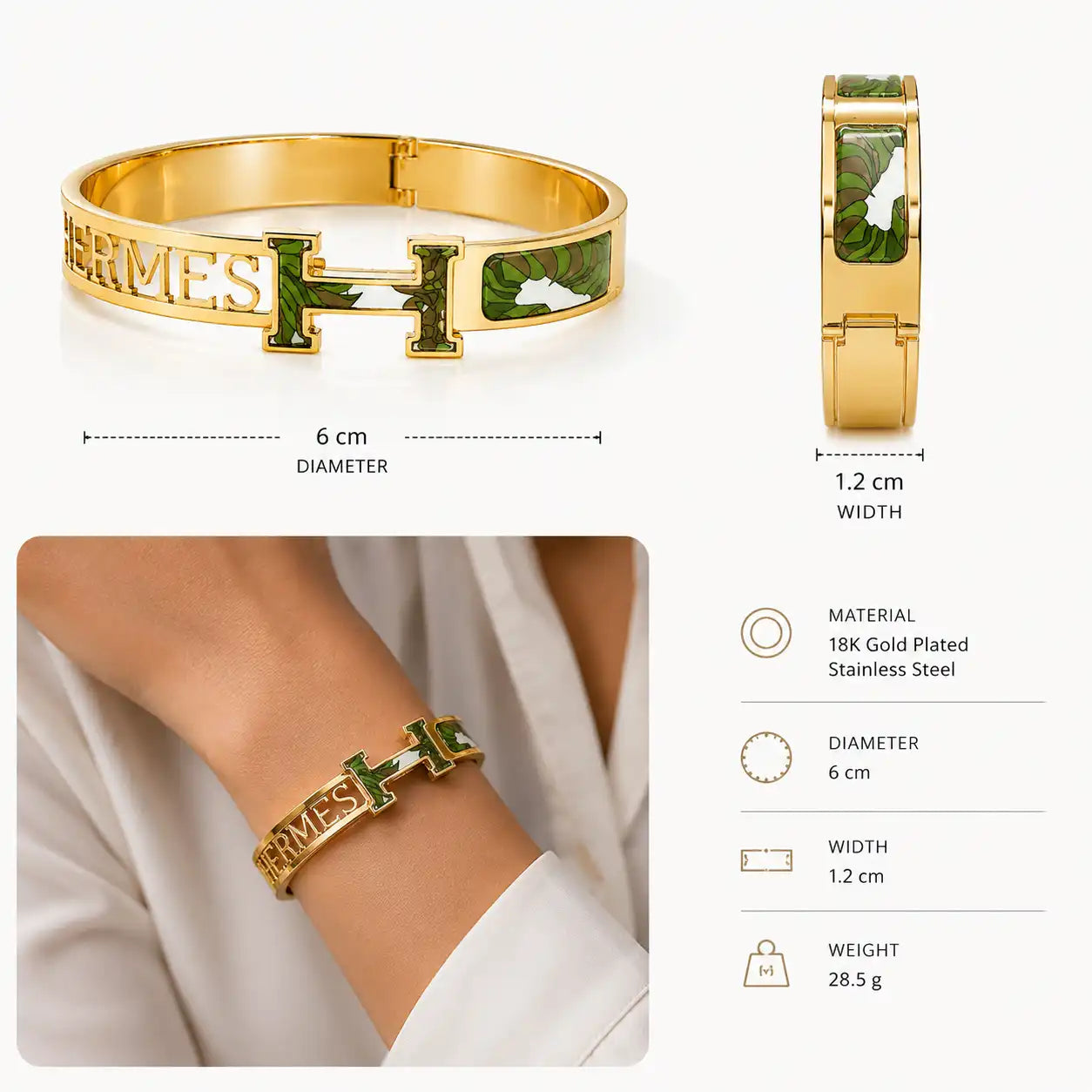 H-Cut Green Enamel Bracelet