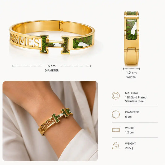 H-Cut Green Enamel Bracelet