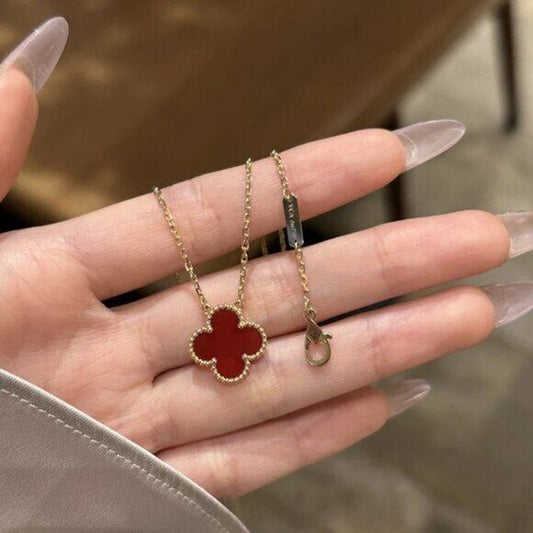 Red Quatrefoil Pendant Necklace with Earrings