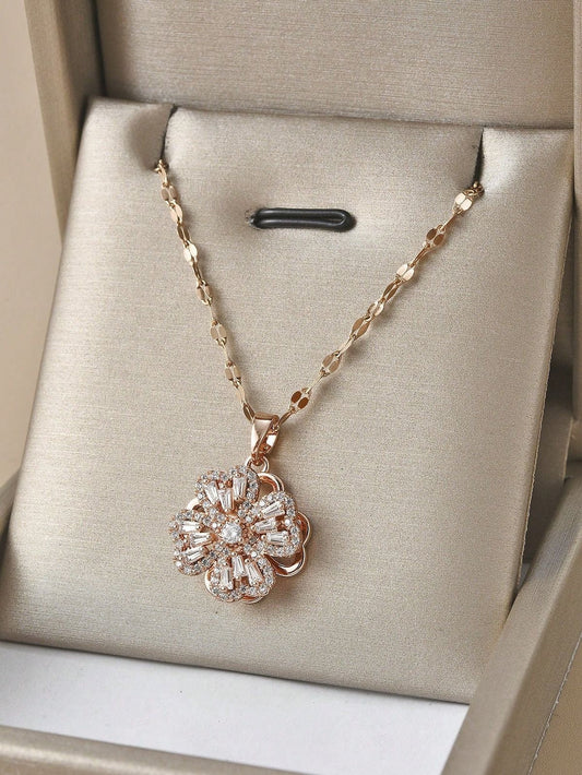Rotatable Flower Pendant Necklace