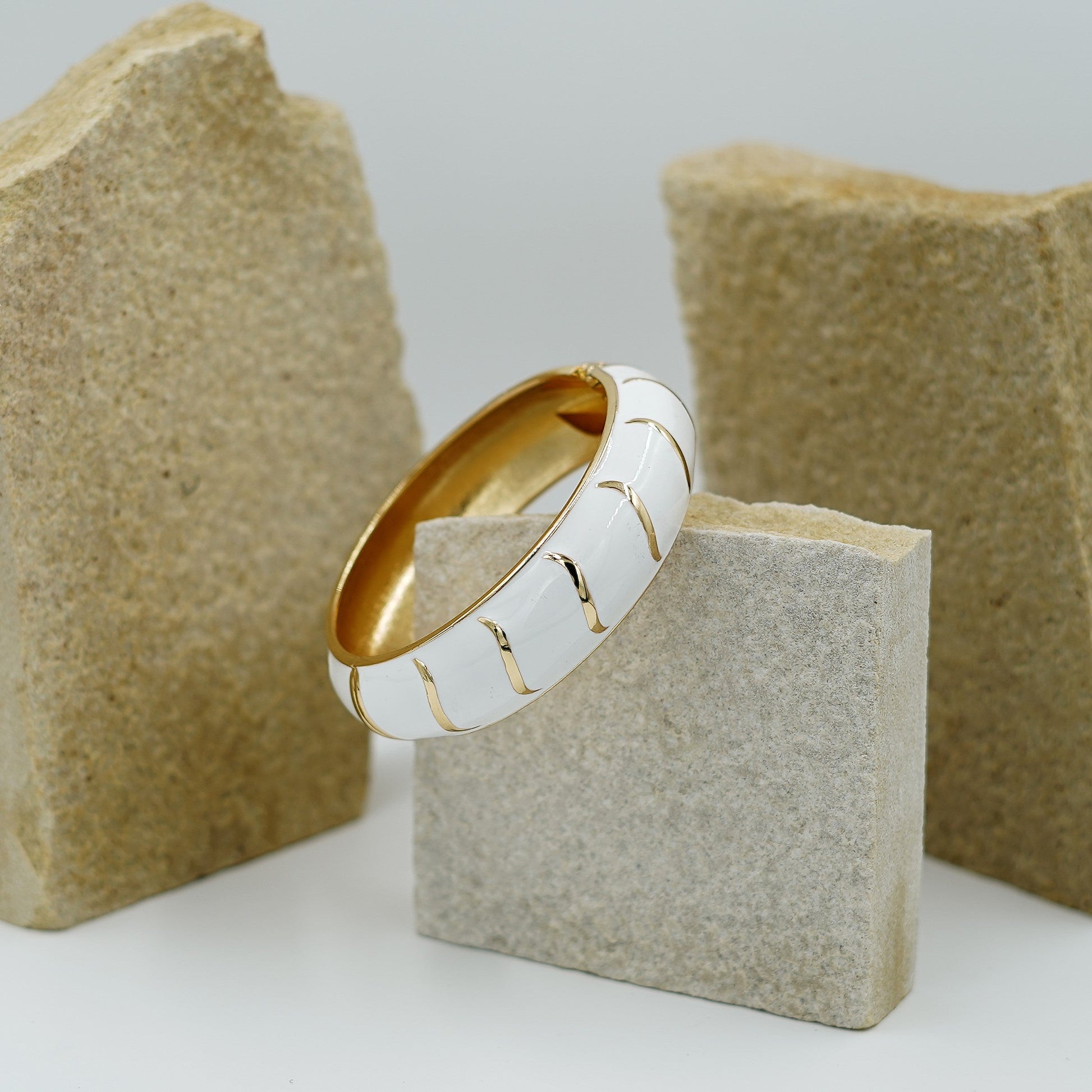 Elegant White Enamel & Gold Statement Bracelet Vellura Jewellery