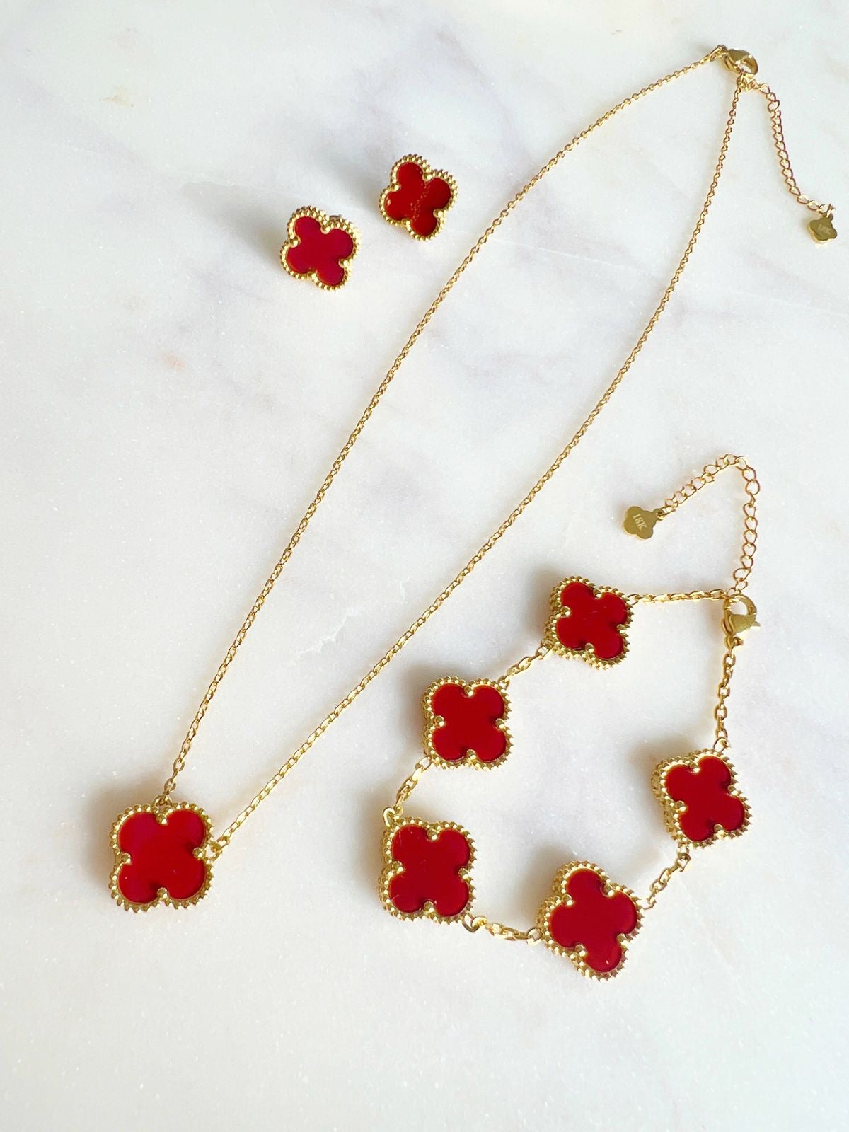 Red Necklace set with bracelet -Adjustable