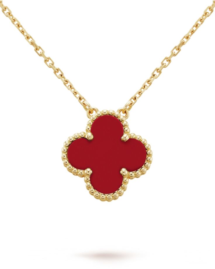 Red Quatrefoil Pendant Necklace with Earrings