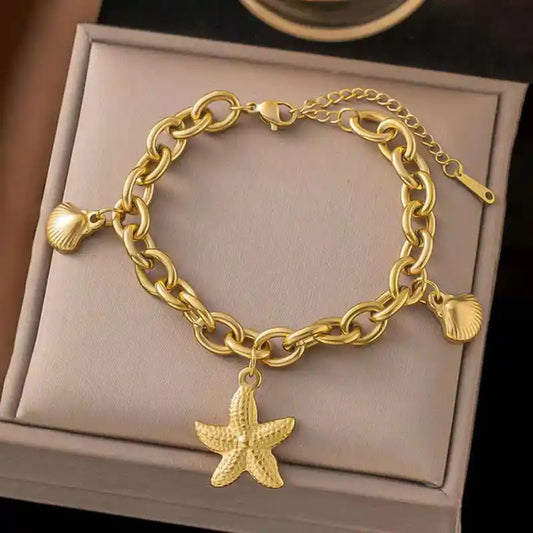 Gold-Plated Stainless-Steel 18K Bracelet with starfish charms