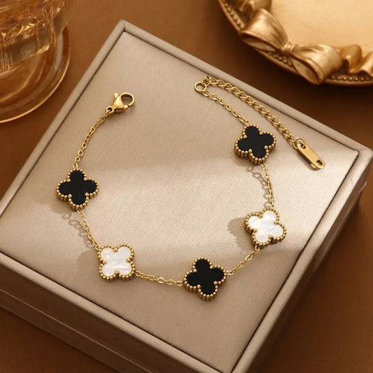 Black and White  Quatrefoil Bracelet