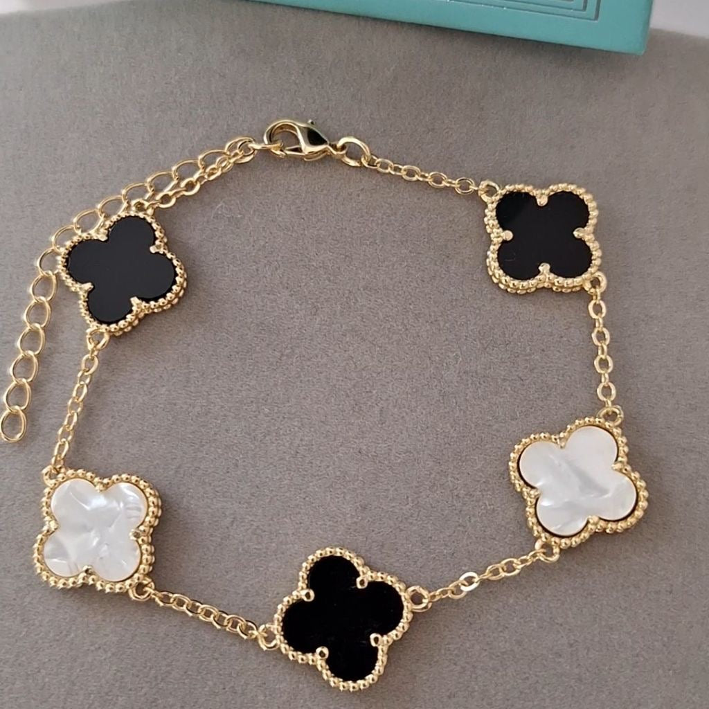 Black and White  Quatrefoil Bracelet